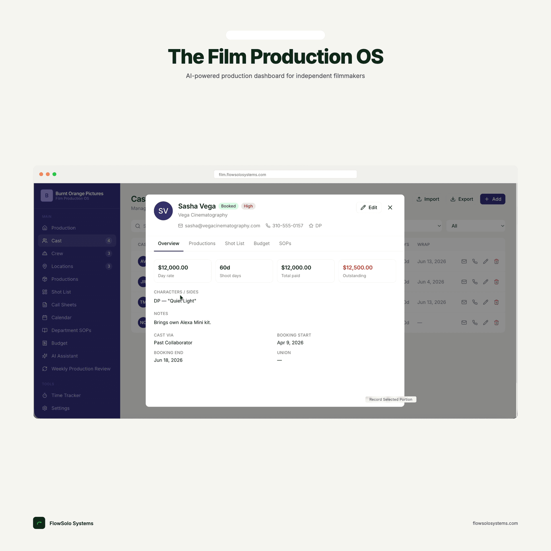 Film Production OS — full dashboard overview