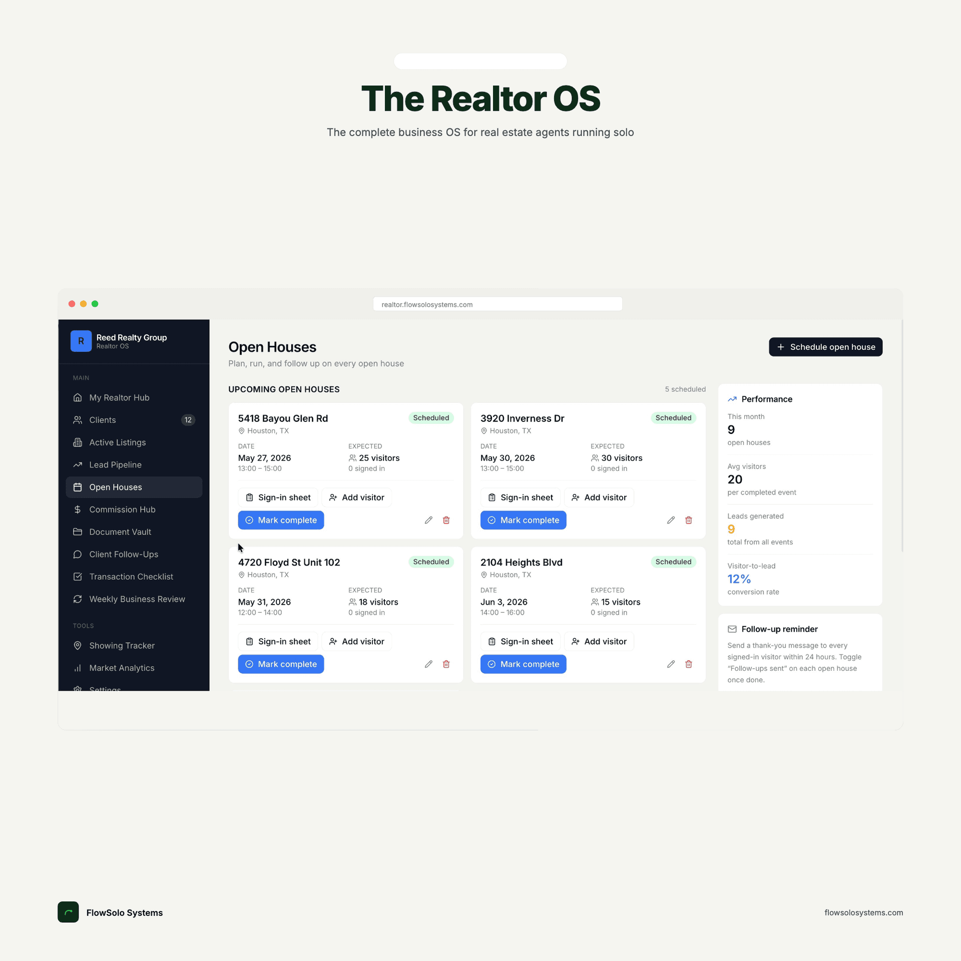 Realtor OS — full dashboard overview
