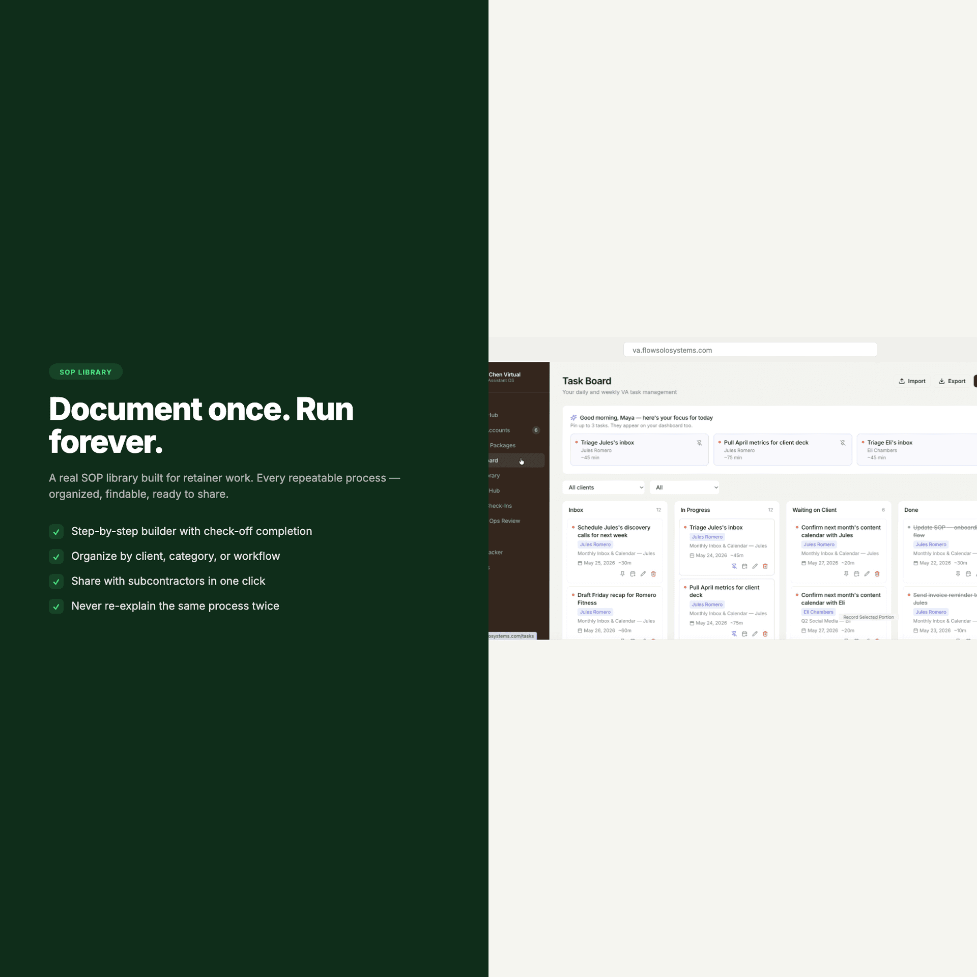 VA Business OS — feature highlight